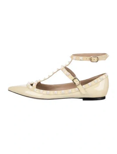 Pre-owned Valentino Garavani Rockstud Accents Patent Leather Ballet Flats In Yellow