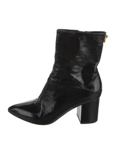 Pre-owned Valentino Garavani Rockstud Accents Patent Leather Boots In Black