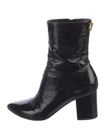 Pre-owned Valentino Garavani Rockstud Accents Patent Leather Boots In Black