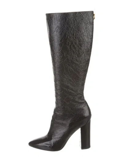 Pre-owned Valentino Garavani Rockstud Accents Patent Leather Boots In Black