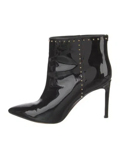 Pre-owned Valentino Garavani Rockstud Accents Patent Leather Boots In Black
