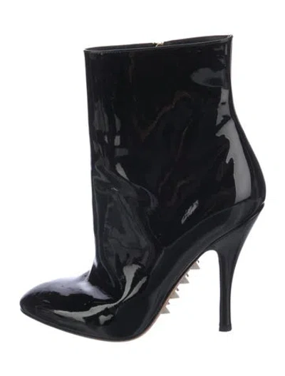 Pre-owned Valentino Garavani Rockstud Accents Patent Leather Boots In Black