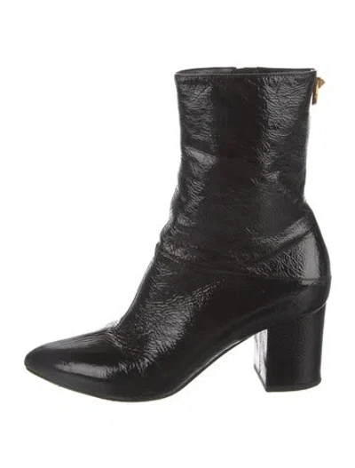 Pre-owned Valentino Garavani Rockstud Accents Patent Leather Boots In Black