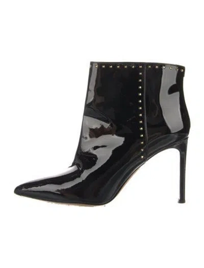 Pre-owned Valentino Garavani Rockstud Accents Patent Leather Boots In Black