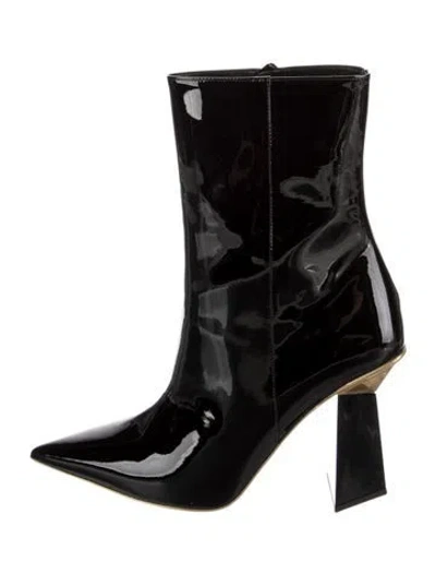 Pre-owned Valentino Garavani Rockstud Accents Patent Leather Boots In Black