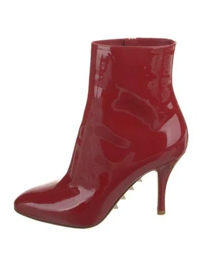 Pre-owned Valentino Garavani Rockstud Accents Patent Leather Boots In Red
