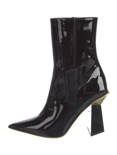 Pre-owned Valentino Garavani Rockstud Accents Patent Leather Boots W/ Tags In Black