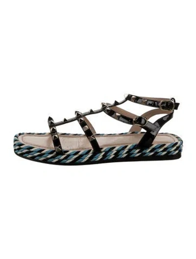 Pre-owned Valentino Garavani Rockstud Accents Patent Leather Gladiator Sandals In Black