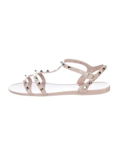 Pre-owned Valentino Garavani Rockstud Accents Patent Leather Gladiator Sandals In Neutrals