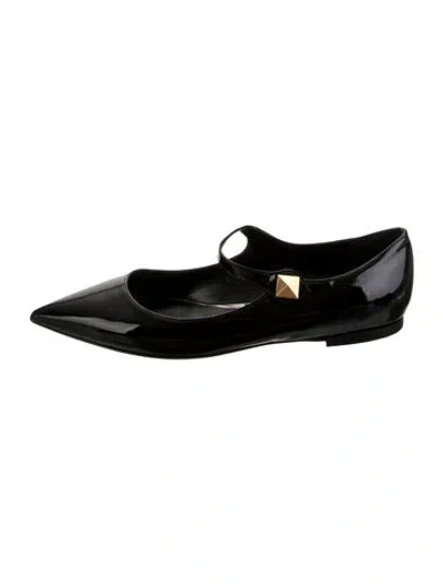 Pre-owned Valentino Garavani Rockstud Accents Patent Leather Mary Jane Flats In Black