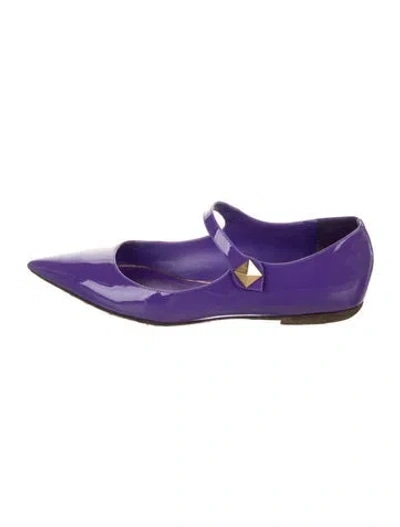 Pre-owned Valentino Garavani Rockstud Accents Patent Leather Mary Jane Flats In Purple