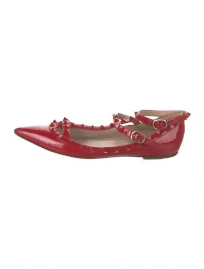 Pre-owned Valentino Garavani Rockstud Accents Patent Leather Mary Jane Flats In Red