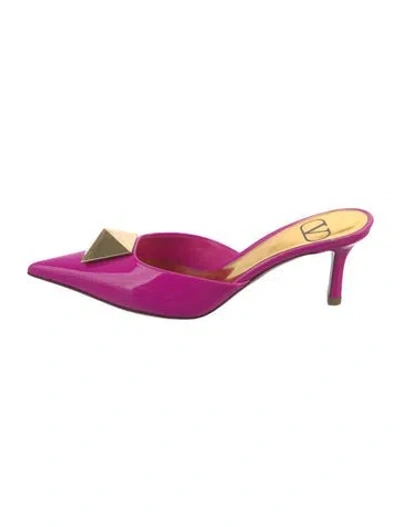 Pre-owned Valentino Garavani Rockstud Accents Patent Leather Mules In Pink
