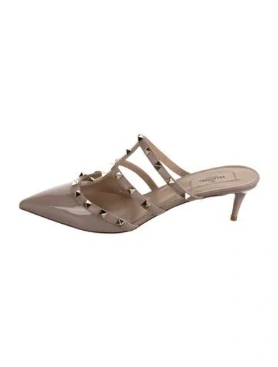 Pre-owned Valentino Garavani Rockstud Accents Patent Leather Mules W/ Tags In Neutrals
