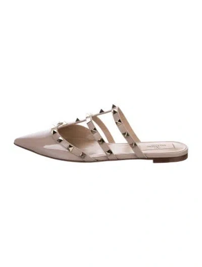 Pre-owned Valentino Garavani Rockstud Accents Patent Leather Mules W/ Tags In Neutrals
