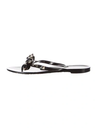 Pre-owned Valentino Garavani Rockstud Accents Patent Leather Slides In Black