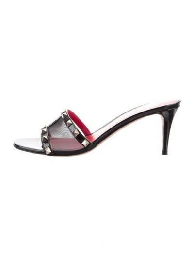 Pre-owned Valentino Garavani Rockstud Accents Patent Leather Slides In Black