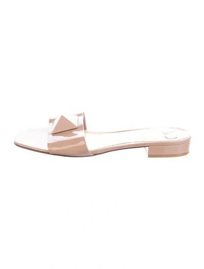 Pre-owned Valentino Garavani Rockstud Accents Patent Leather Slides In Brown