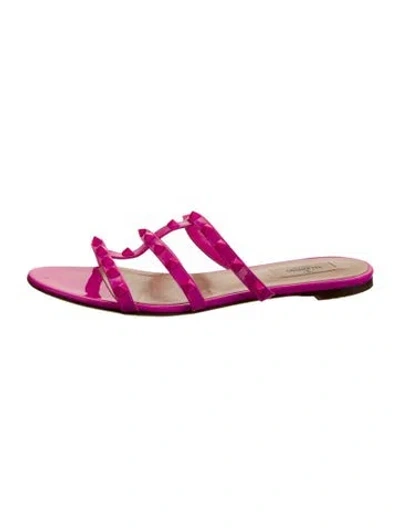 Pre-owned Valentino Garavani Rockstud Accents Patent Leather Slides In Pink
