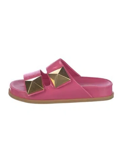 Pre-owned Valentino Garavani Rockstud Accents Patent Leather Slides In Pink