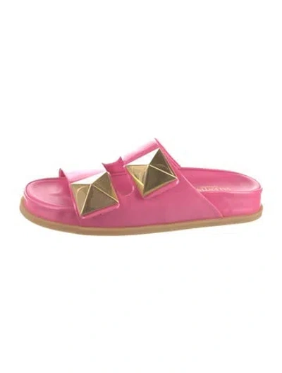Pre-owned Valentino Garavani Rockstud Accents Patent Leather Slides In Pink