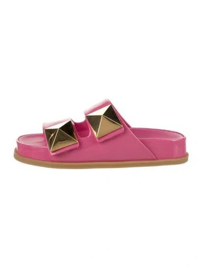 Pre-owned Valentino Garavani Rockstud Accents Patent Leather Slides In Pink