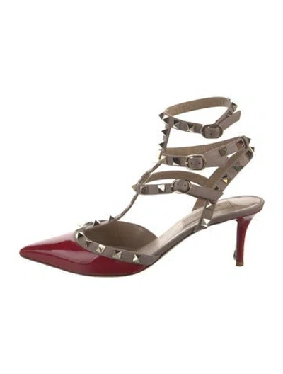 Pre-owned Valentino Garavani Rockstud Accents Patent Leather T-strap Pumps In Pink