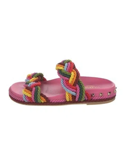 Pre-owned Valentino Garavani Rockstud Accents Patterned Slides In Multi