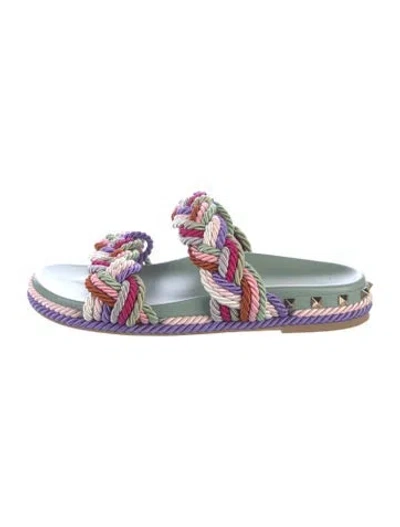 Pre-owned Valentino Garavani Rockstud Accents Patterned Slides In Purple