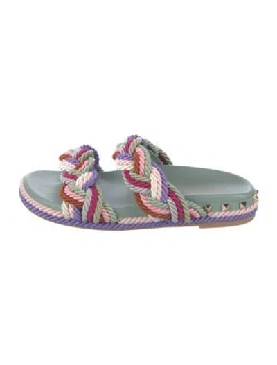 Pre-owned Valentino Garavani Rockstud Accents Patterned Slides In Purple