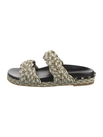 Pre-owned Valentino Garavani Rockstud Accents Patterned Slides In White
