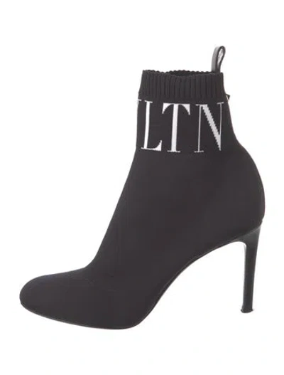 Pre-owned Valentino Garavani Rockstud Accents Patterned Sock Boots In Black