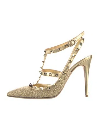 Pre-owned Valentino Garavani Rockstud Accents Patterned T-strap Pumps