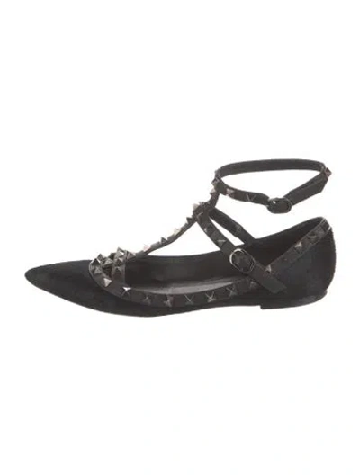 Pre-owned Valentino Garavani Rockstud Accents Ponyhair Ballet Flats In Black