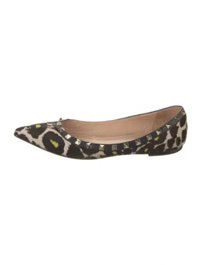Pre-owned Valentino Garavani Rockstud Accents Ponyhair Flats In Black