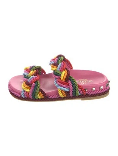 Pre-owned Valentino Garavani Rockstud Accents Printed Slides In Pink