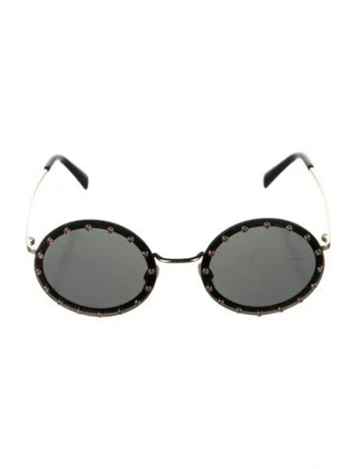 Pre-owned Valentino Rockstud Accents Round Sunglasses In Black