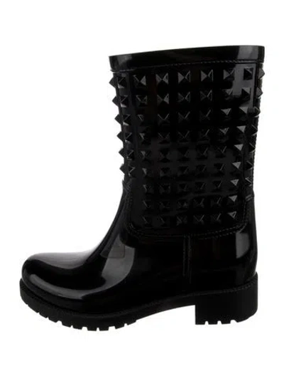 Pre-owned Valentino Garavani Rockstud Accents Rubber Combat Boots In Black