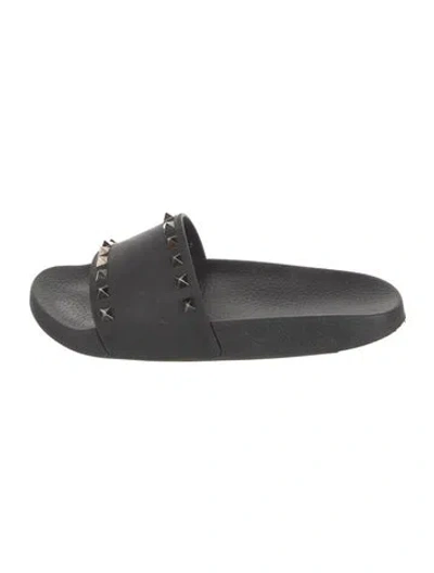 Pre-owned Valentino Garavani Rockstud Accents Rubber Flats In Black
