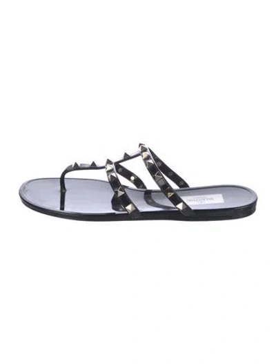 Pre-owned Valentino Garavani Rockstud Accents Rubber Flip Flops In Black
