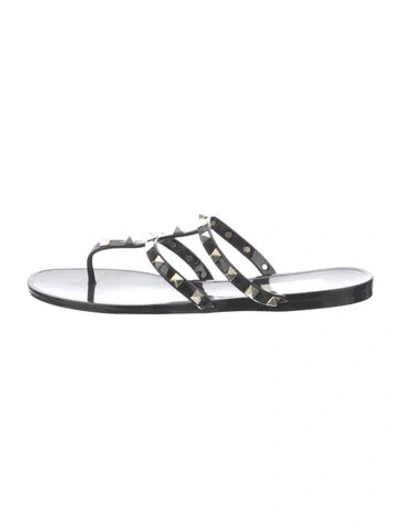 Pre-owned Valentino Garavani Rockstud Accents Rubber Flip Flops In Black