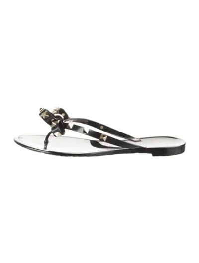 Pre-owned Valentino Garavani Rockstud Accents Rubber Flip Flops In Black