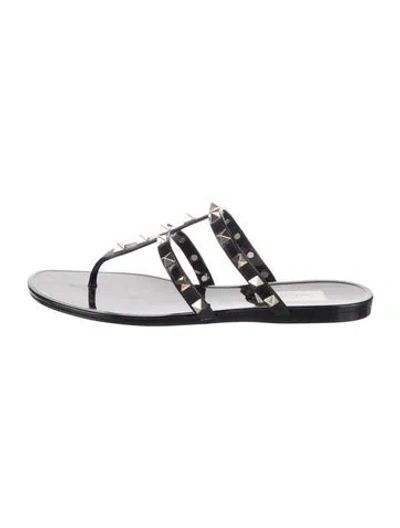 Pre-owned Valentino Garavani Rockstud Accents Rubber Flip Flops In Black