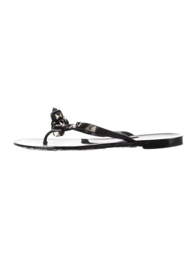 Pre-owned Valentino Garavani Rockstud Accents Rubber Flip Flops In Black