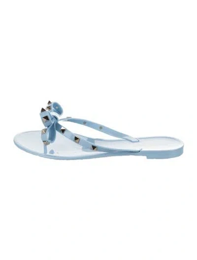 Pre-owned Valentino Garavani Rockstud Accents Rubber Flip Flops In Blue