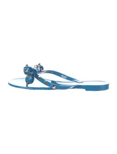 Pre-owned Valentino Garavani Rockstud Accents Rubber Flip Flops In Blue