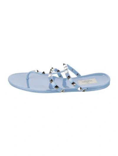 Pre-owned Valentino Garavani Rockstud Accents Rubber Flip Flops In Blue