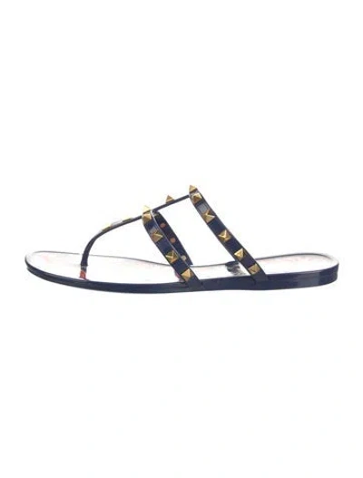 Pre-owned Valentino Garavani Rockstud Accents Rubber Flip Flops In Blue