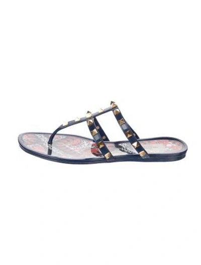 Pre-owned Valentino Garavani Rockstud Accents Rubber Flip Flops In Blue