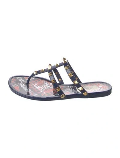Pre-owned Valentino Garavani Rockstud Accents Rubber Flip Flops In Blue